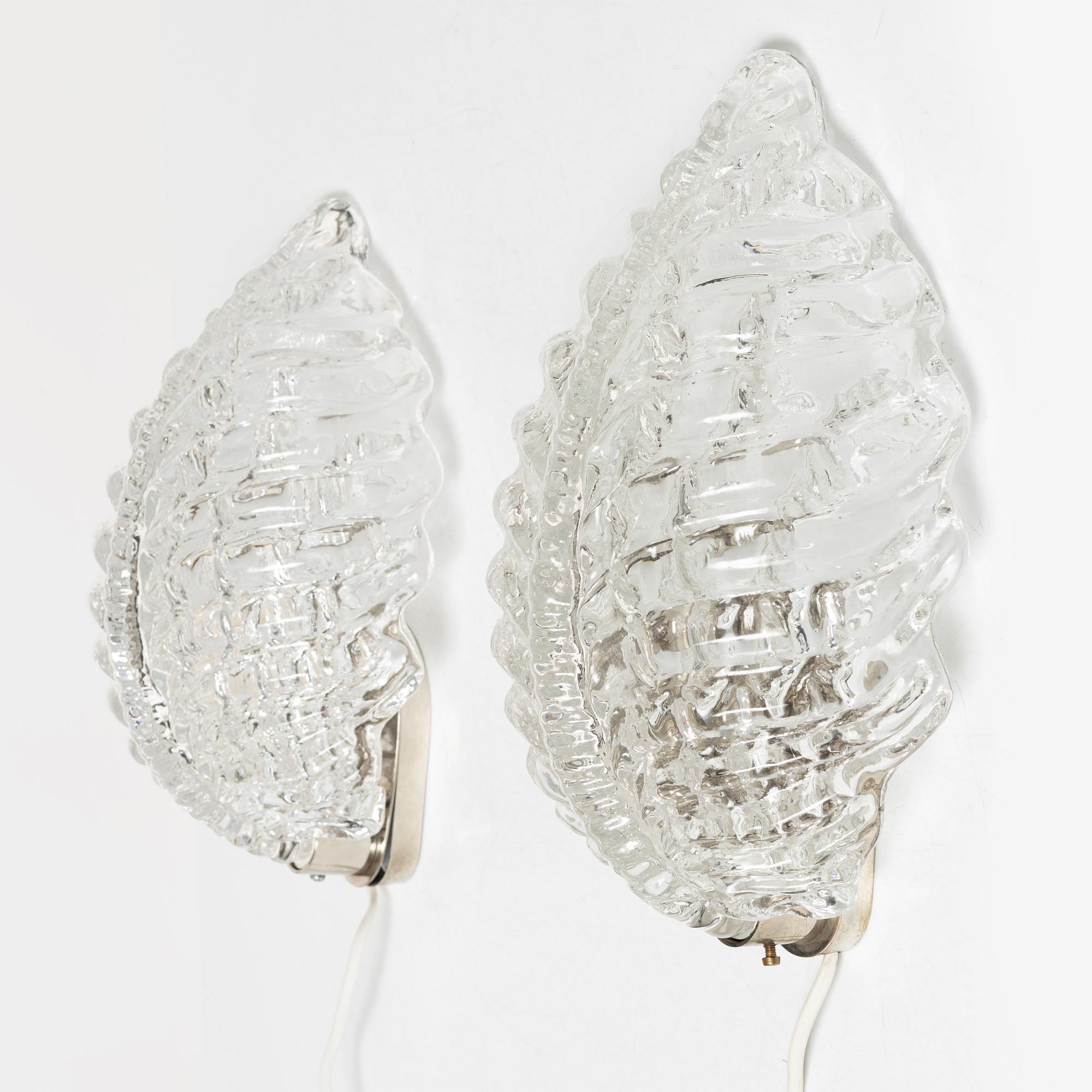 Fritz Kurz, vägglampor, ett par, modell "KD 924", Orrefors, 1950-60-tal.