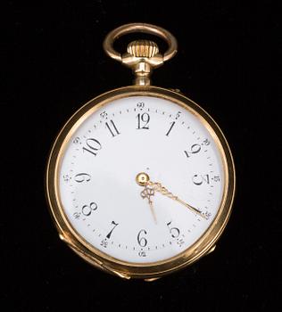 DAMFICKUR, 18 k guld samt blå emalj, 1890-tal. Totalvikt ca 30 g.