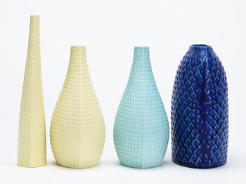 A set of four Stig Lindberg 'Reptil' stoneware vases, Gustavsberg 1950´s.