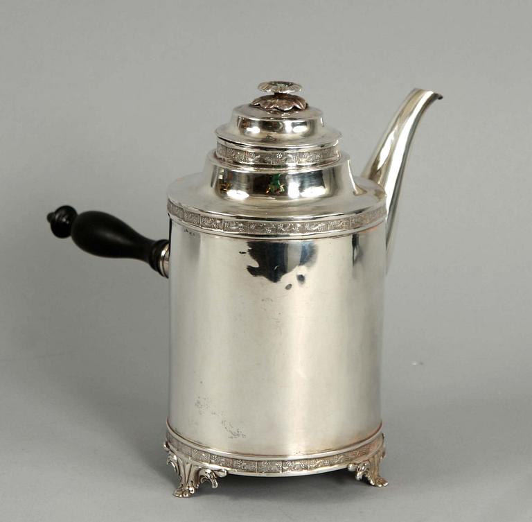 KAFFEKANNA, silver. Gustaviansk. Johan Henrik Leffler, Falun 1809. Vikt tot 671 gr.