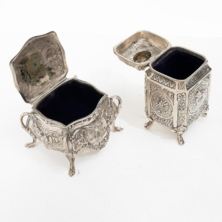 Two silver boxes, Louis XVI style, 20th century.