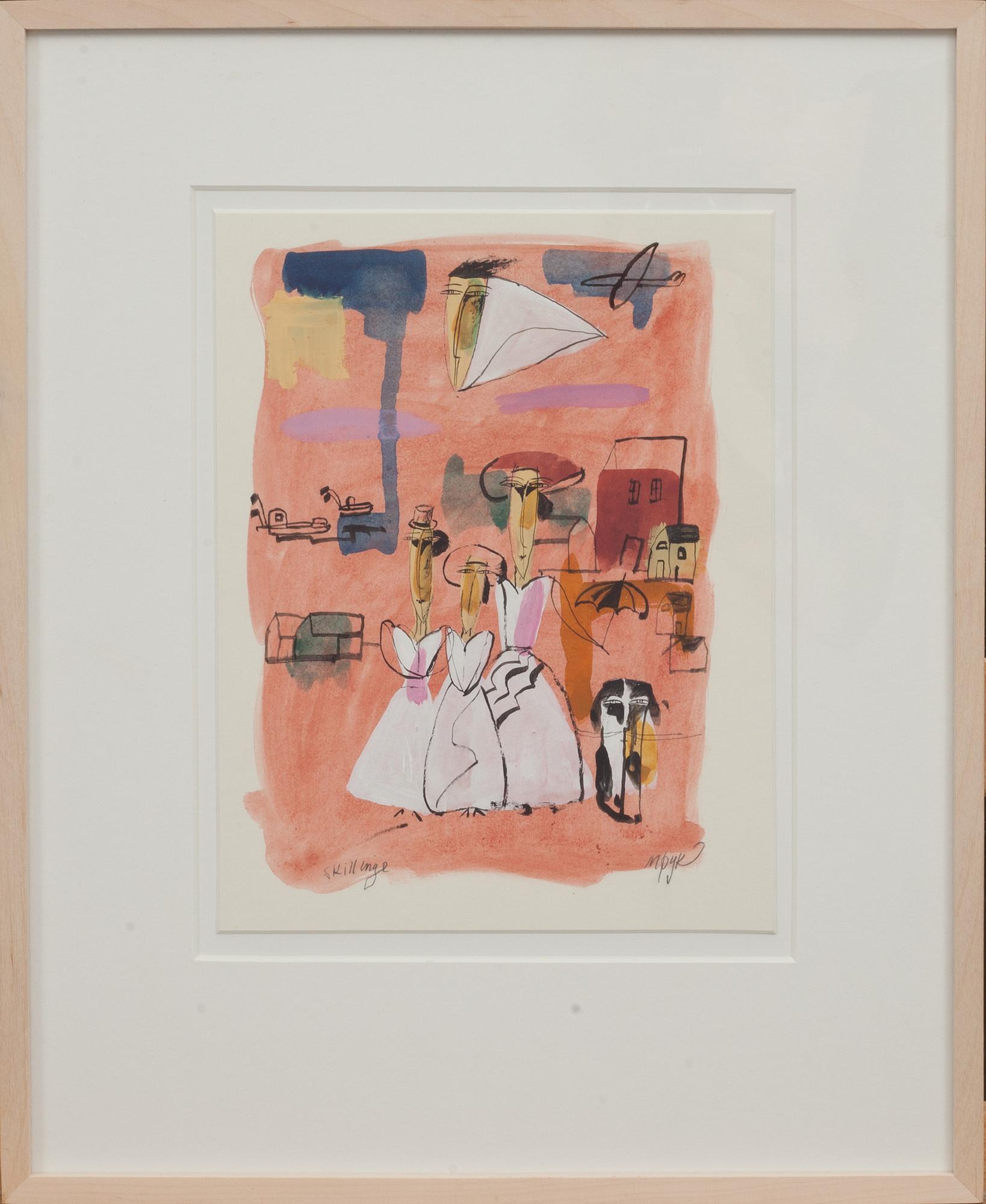 MADELEINE PYK, gouache, signerad.