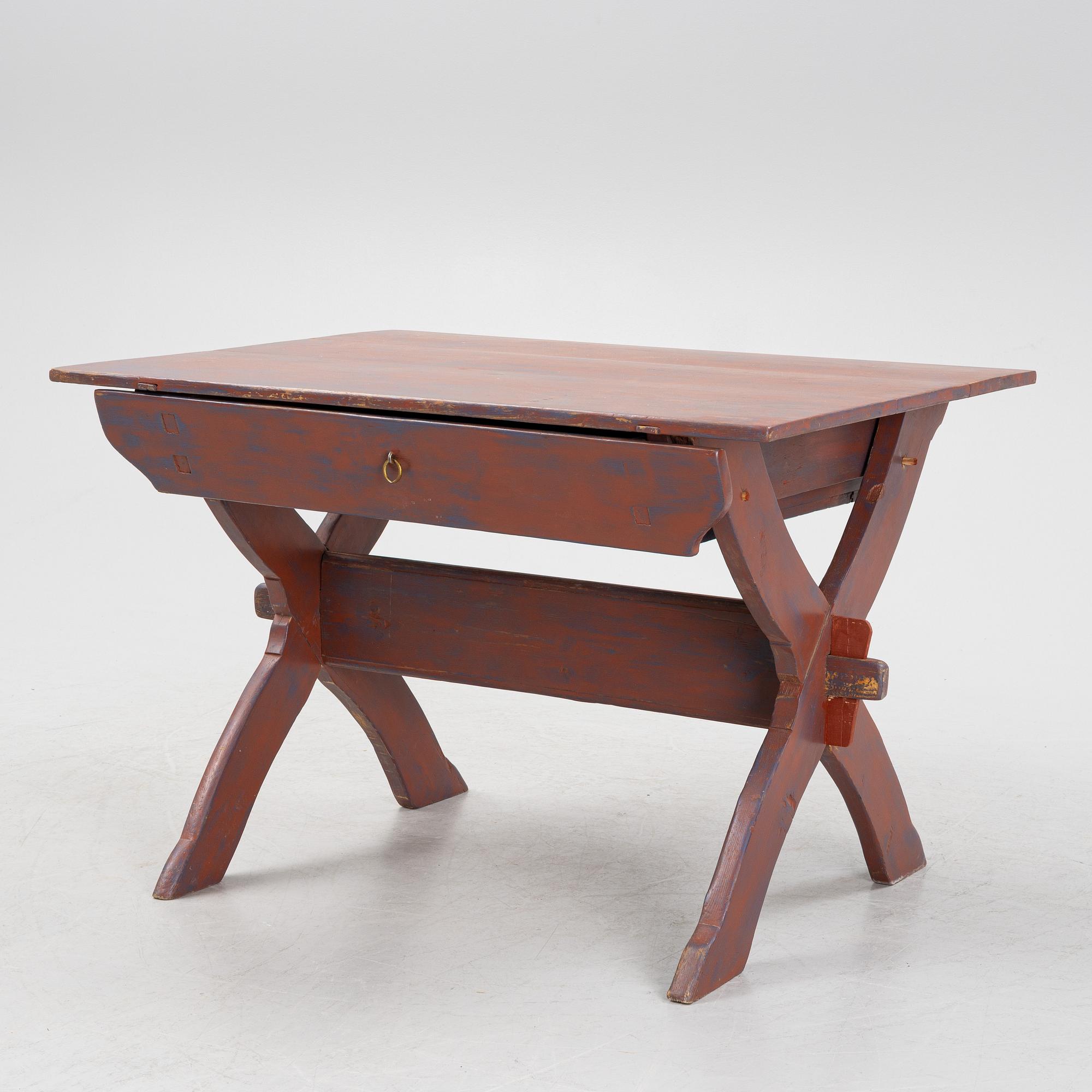 A painted pine table, 19th Century.