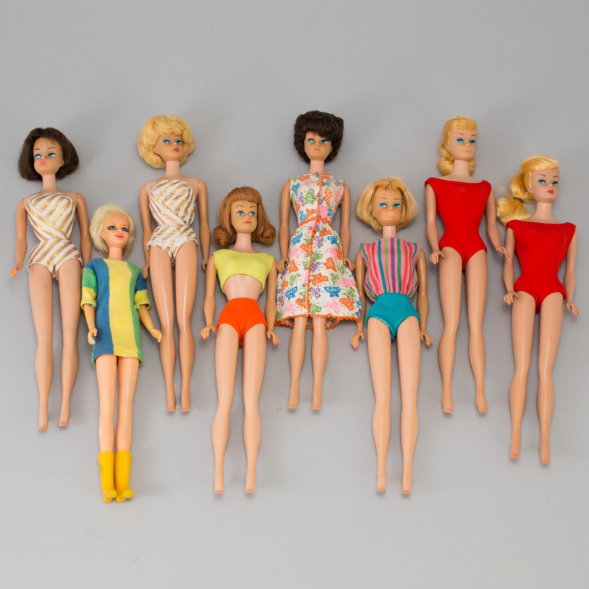 BARBIE OCH HENNES VÄNNER, 9 stycken dockor, Mattel, 1960/70-tal.