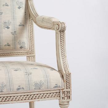 A pair of Gustavian open armchairs by J. Lindgren (master in Stockholm 1770-1800).