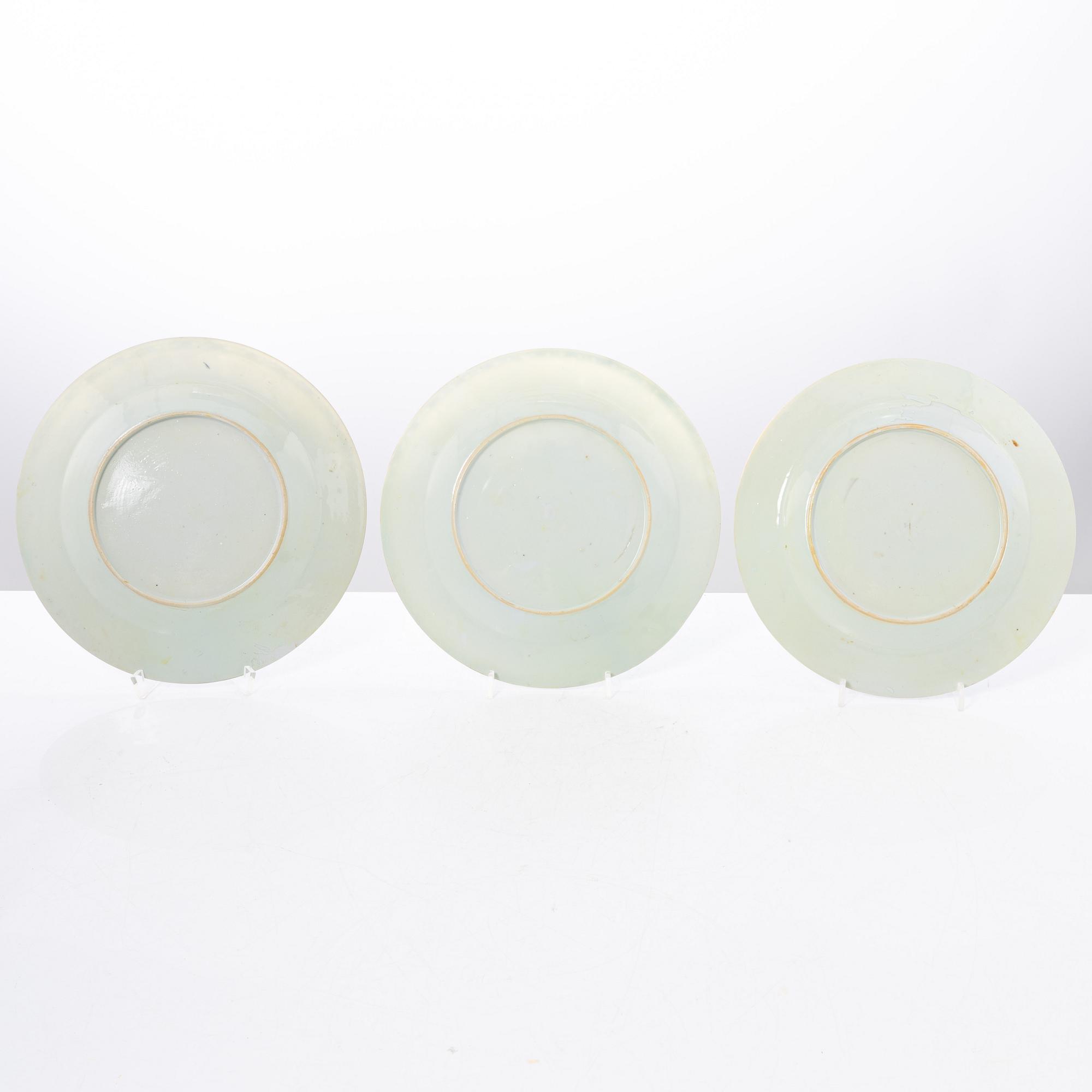 Tallrikar, sex stycken, porslin. Qingdynastin, 1700-tal.