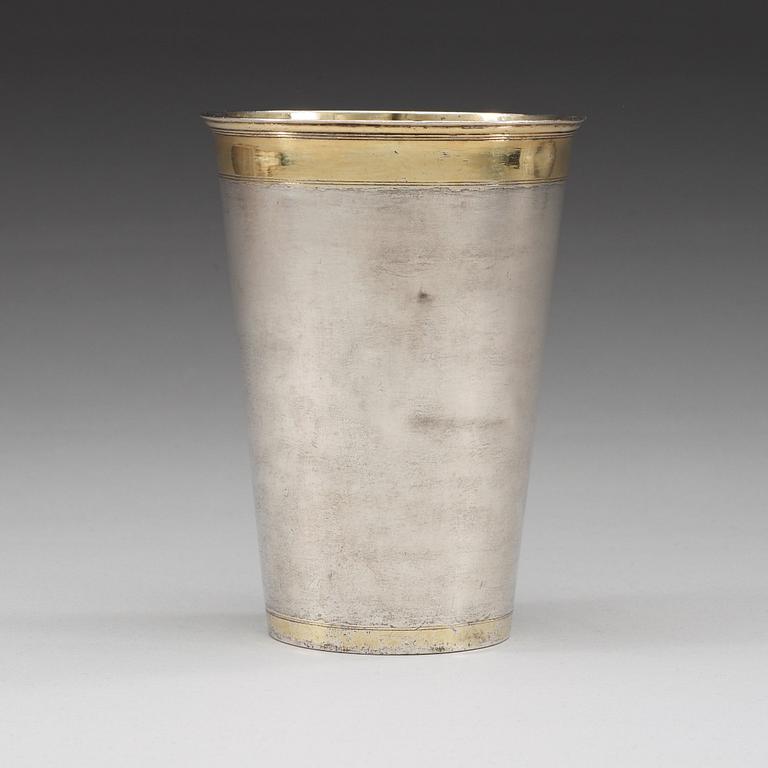 A Swedish late 17th century parcel-gilt beaker, unmarked.