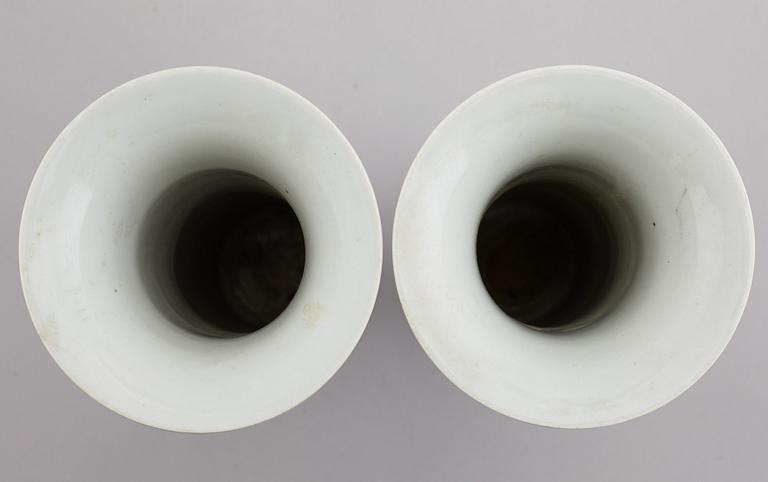A pair of blue and white trumpet shaped vases, China, 20th Century.
