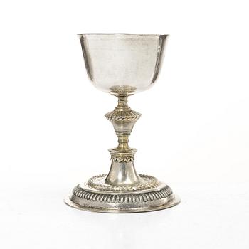 An 18th century Northern Europe parcel-gilt silver chalice, unmarked.