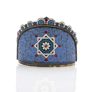 Bridal crown, possibly, silver and enamel, Russia, early 20th century.
