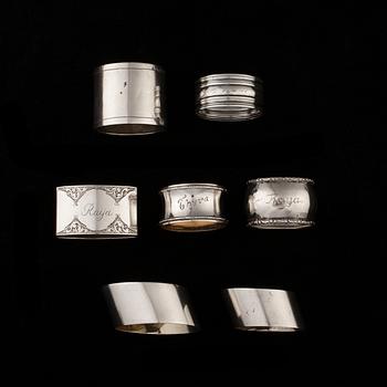SERVETTRINGAR, 7 st, silver, Finland 1922-1965. Totalvikt ca 85 g.