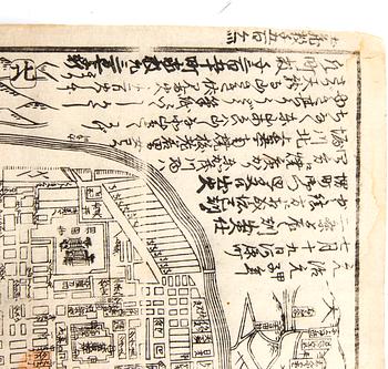 Historisk karta över Kina, träsnitt efter Nagakubo Sekisui (1717-1801).