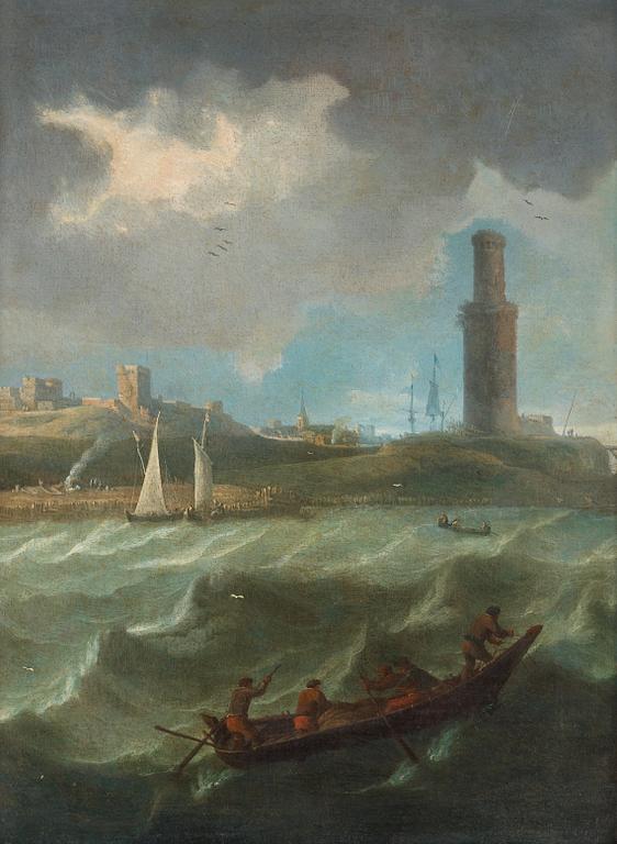 Simon Jacobsz. De Vlieger Attributed to, Fishing boats in heavy seas.