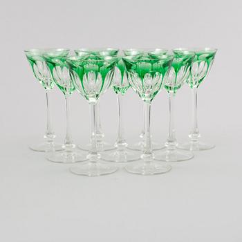 VINGLAS, 9 st, glas, Böhmisk typ, 1900-tal.