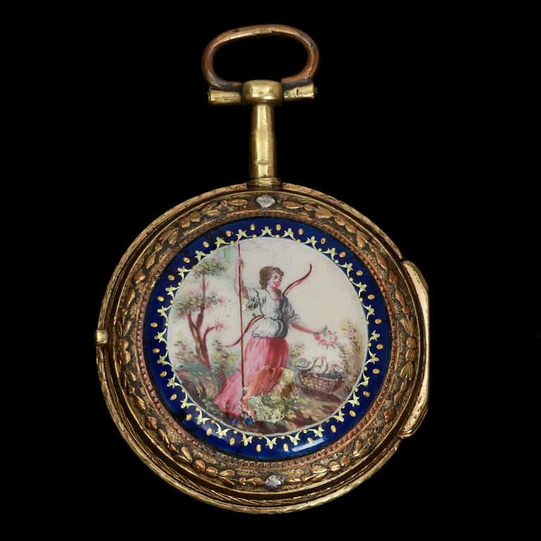 HERRFICKUR, förgylld metall med emalj, 1700-talets senare del.