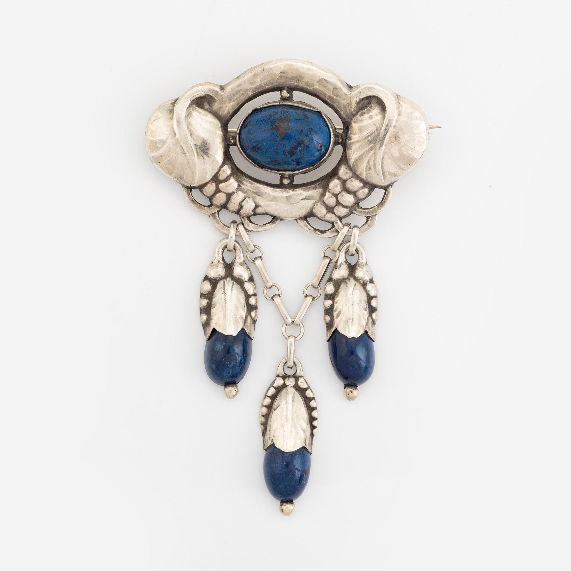 Brooch, Evald Nielsen for  S. L. Jacobsen, silver, jugend.