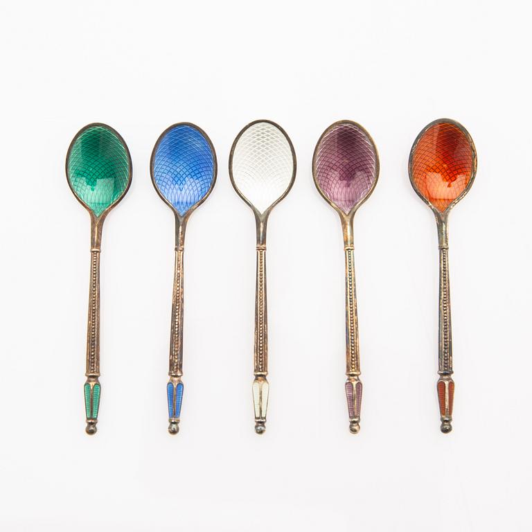 Anton Michelsen, skedar, 12 st, silver och emalj, Danmark, 1900-talets mitt.