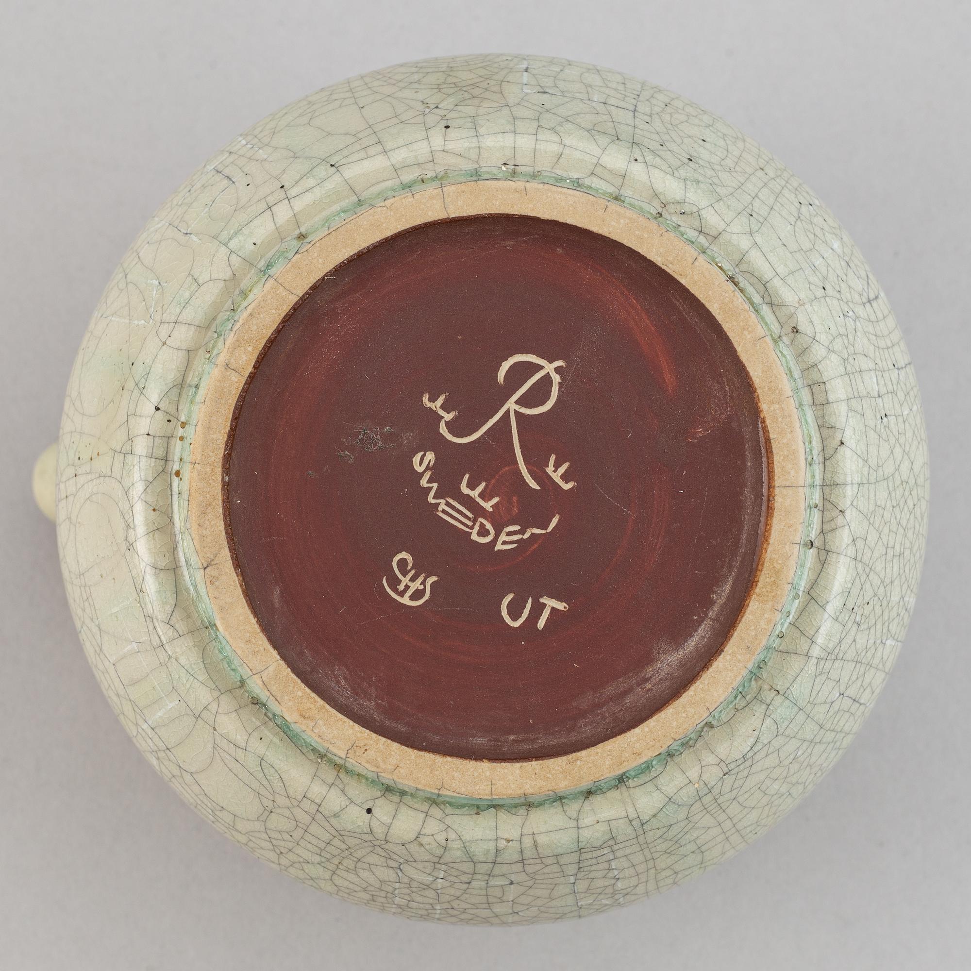 Carl-Harry Stålhane, a stoneware teapot and a set of three vases, Rörstrand, second half of the 20th Century.