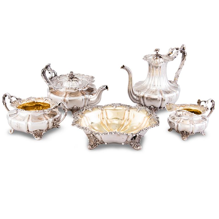 A Russian five-piece tea and coffee set by Carl Johann Tegelsten, Saint Petersburg 1841-44.