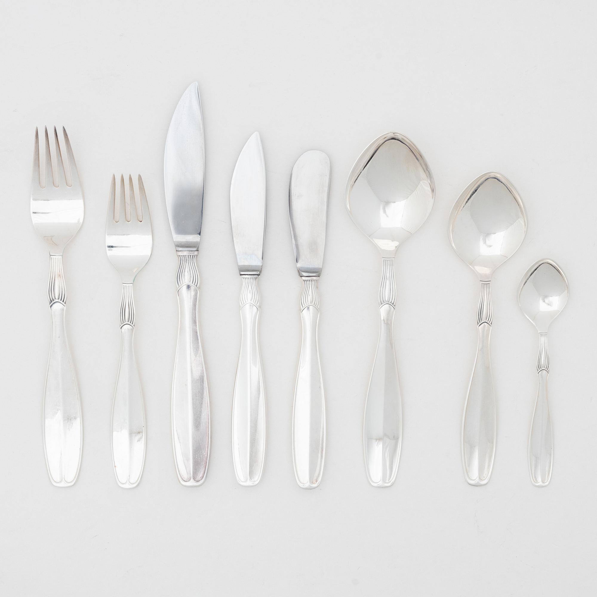 Guldsmedsaktiebolaget (GAB), GAB, cutlery set silver, in case, model 'Vängåva', Stockholm 1964-66 (87 pieces).