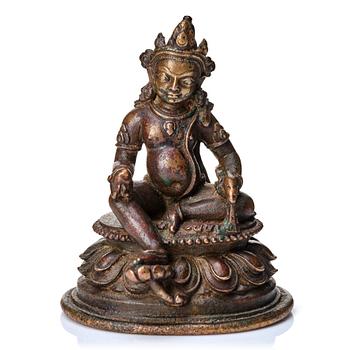 908. A copper alloy figure of Jambhala, Nepal, possibly 12/13th Century.