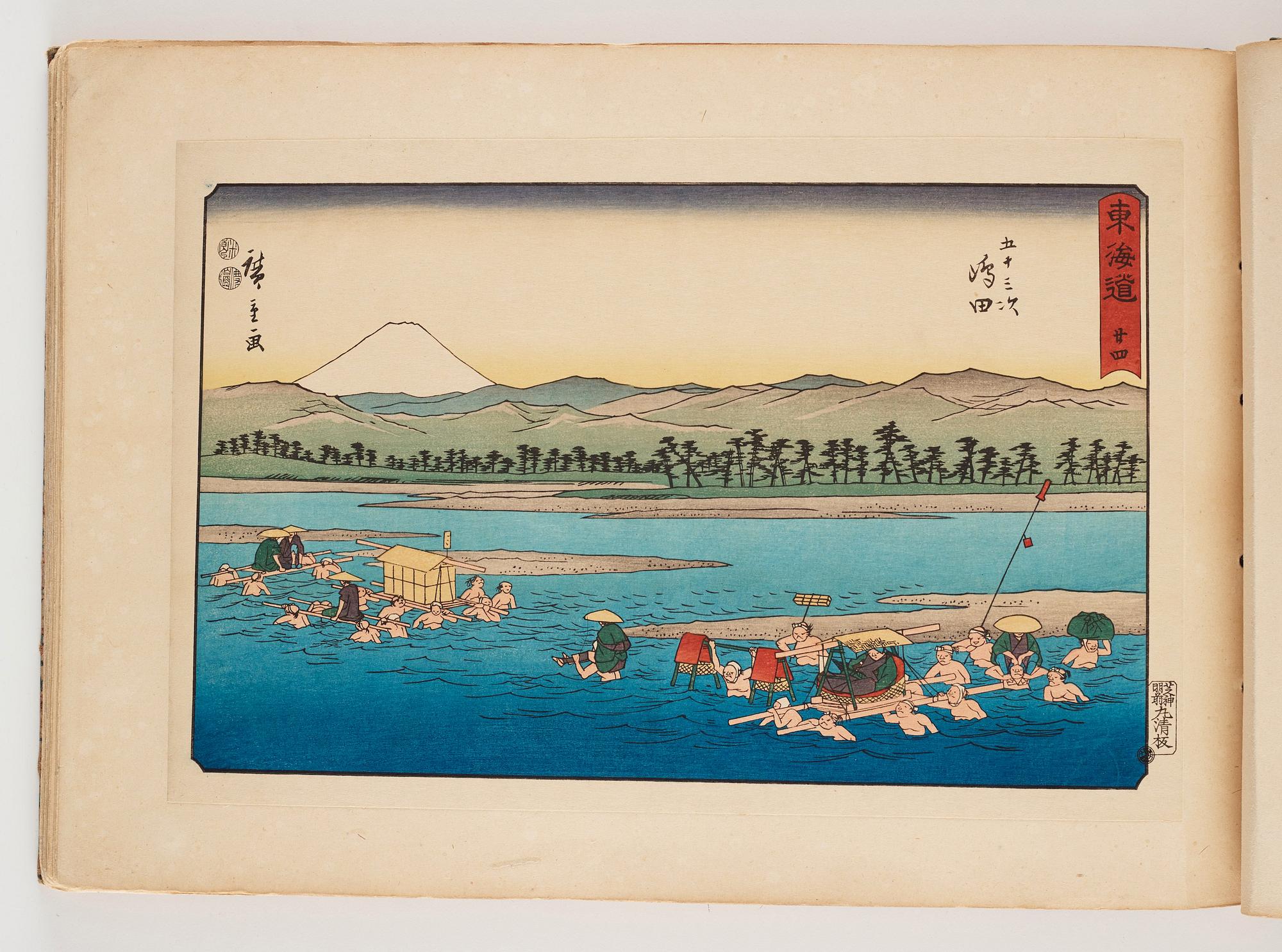 An album with Japanese woodblock prints after Ando Utagawa Hiroshige (1797-1858), mid 20th Century. (37 prints).