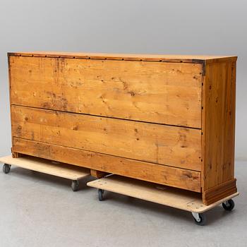 A late 19th century pinewood chest of drawers.