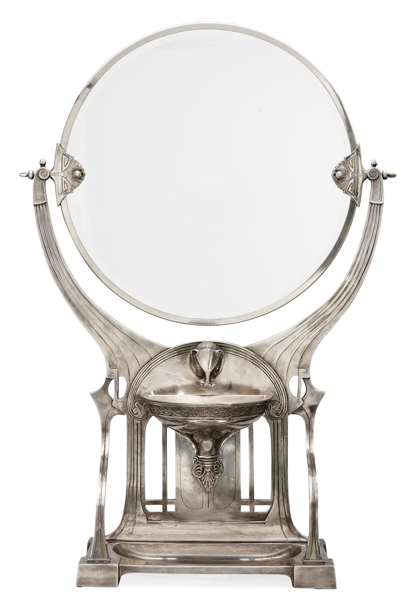 A WMF Art Nouveau silver plated pewter mirror, Germany.