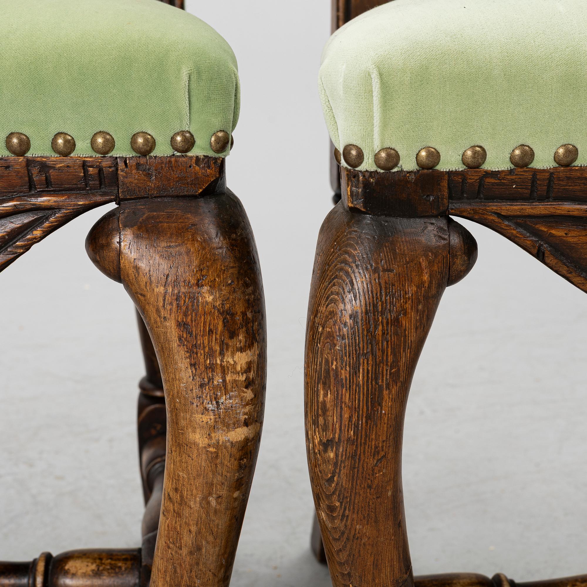 A pair of Swedish late Baroque chairs, Stockholm, mid 18th century,