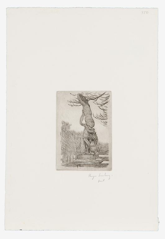 Hugo Simberg, "Staty i park" (Statue in a park).