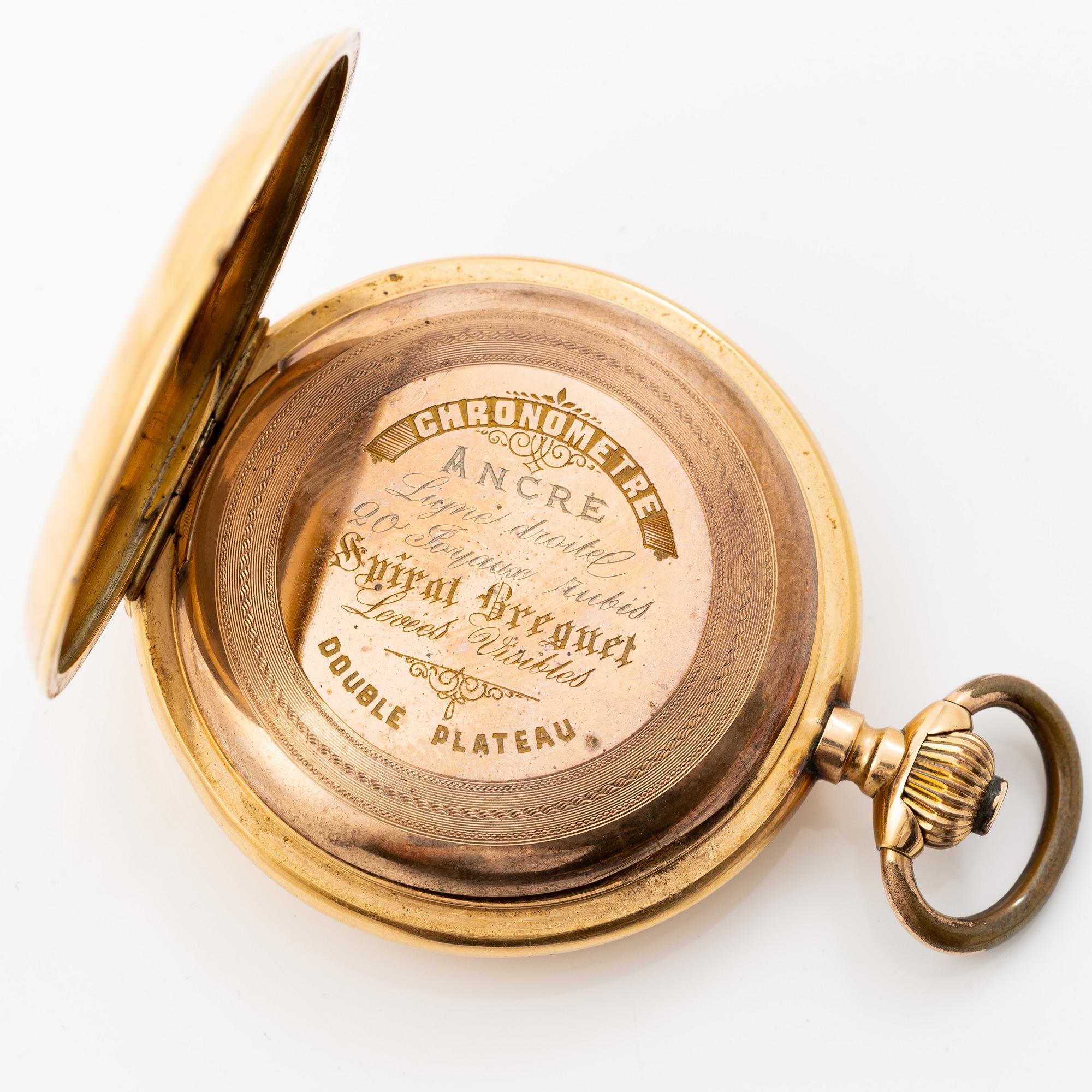 Pocket watch, hunter, 18K gold, 53 mm.
