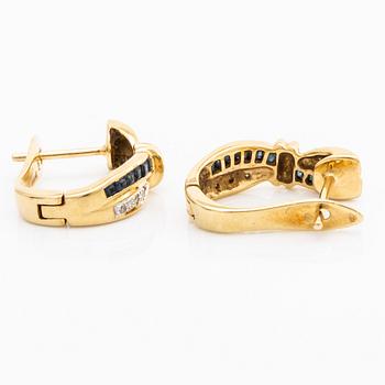 EARRINGS 18K gold square-cut saphires and brilliant-cut diamonds, height approx 2 cm.