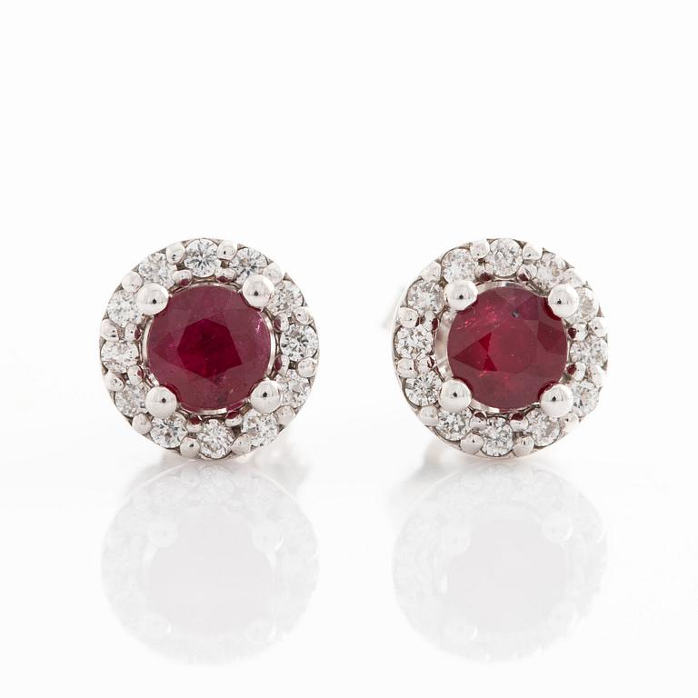 Earrings with rubies and brilliant-cut diamonds.