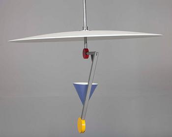 TAKLAMPA, målad plåt, "Halo There", Olle Andersson, 1980-tal. H 60.