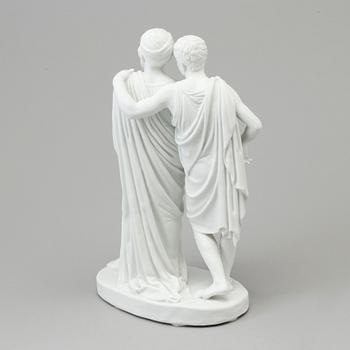 A bisquit scultpure of 'a son with his father' after Bertel Thorvaldsen, Bing & Gröndahl, Denmark, 19th Century.