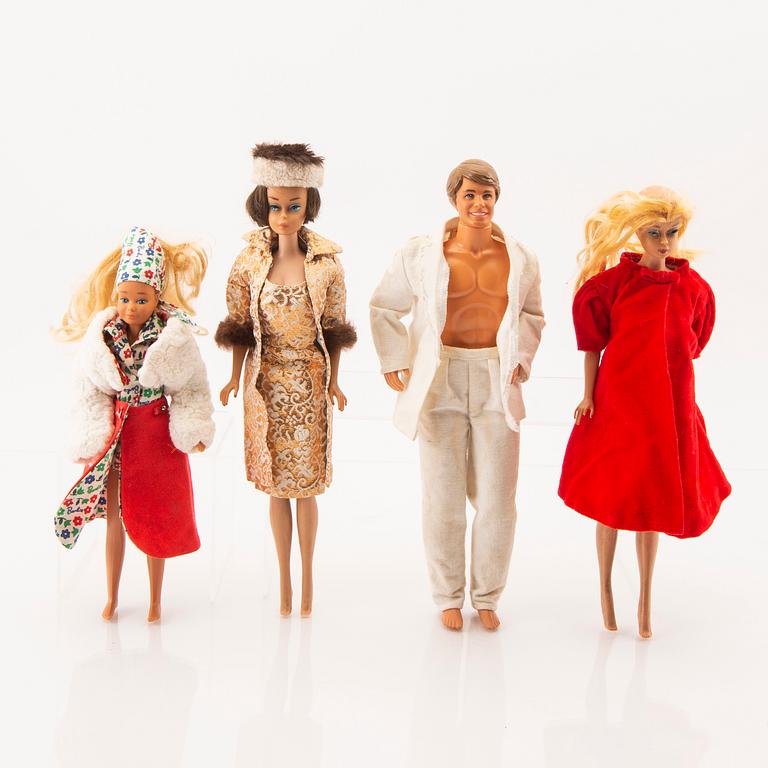 Dolls 4 pcs "Barbie", "Skipper" and "Ken" Mattel second half of the 20th century.
