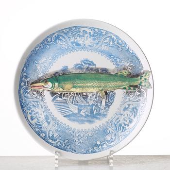 Piero Fornasetti, a set of six "Piscibus" porcelain plates, Milano, Italy.