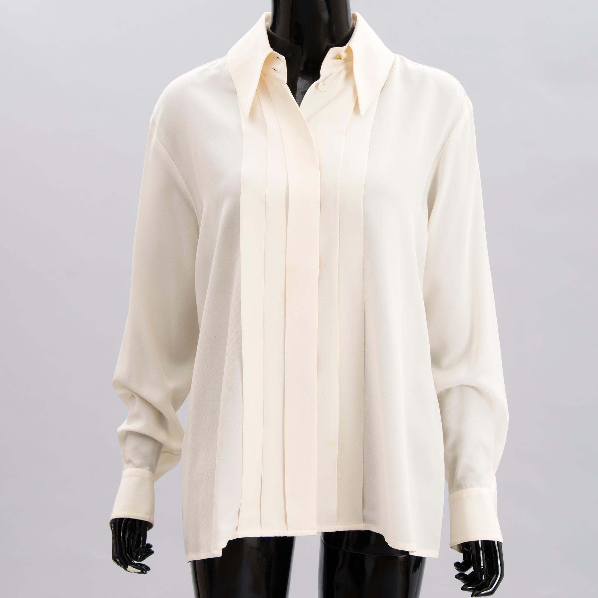 Two Chanel Crepe de Chine Cream Coloured Silk Blouses.