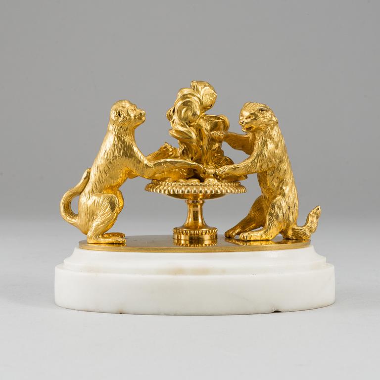An ormolu and marble paperweight, France, first half of the 19th century.