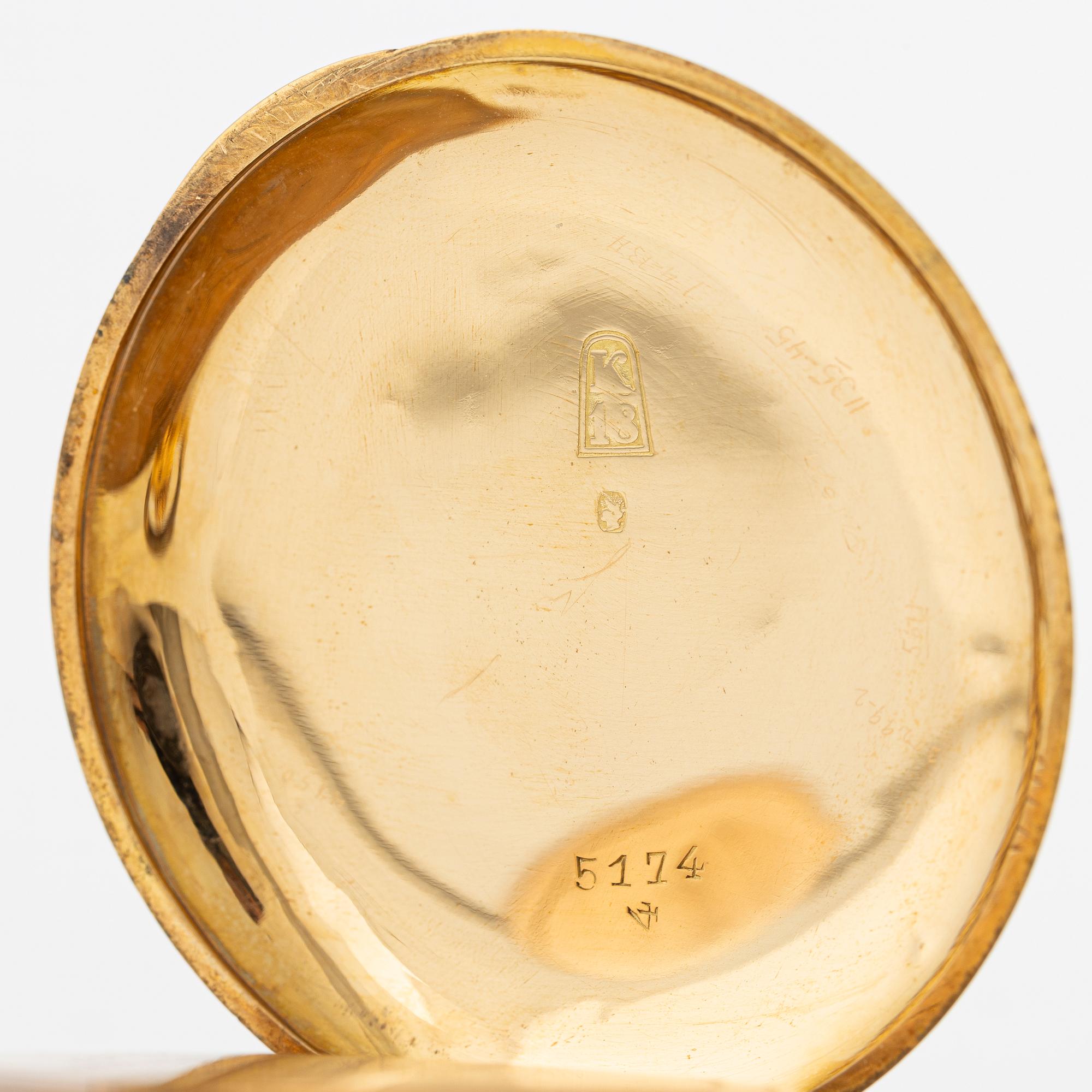 Pocket watch, 18K gold, 47 mm.