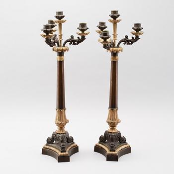 KANDELABRAR, 1 par, förgylld och patinerad brons, senempire, 1800-talets mitt.