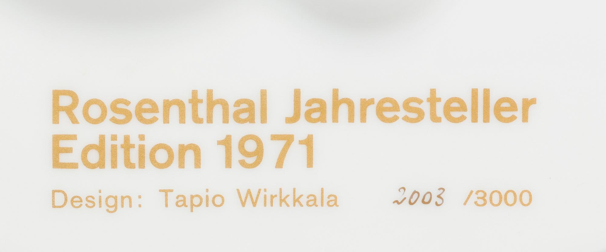 TAPIO WIRKKALA, tallrik, porslin, Rosenthal Studio-line, 1971.