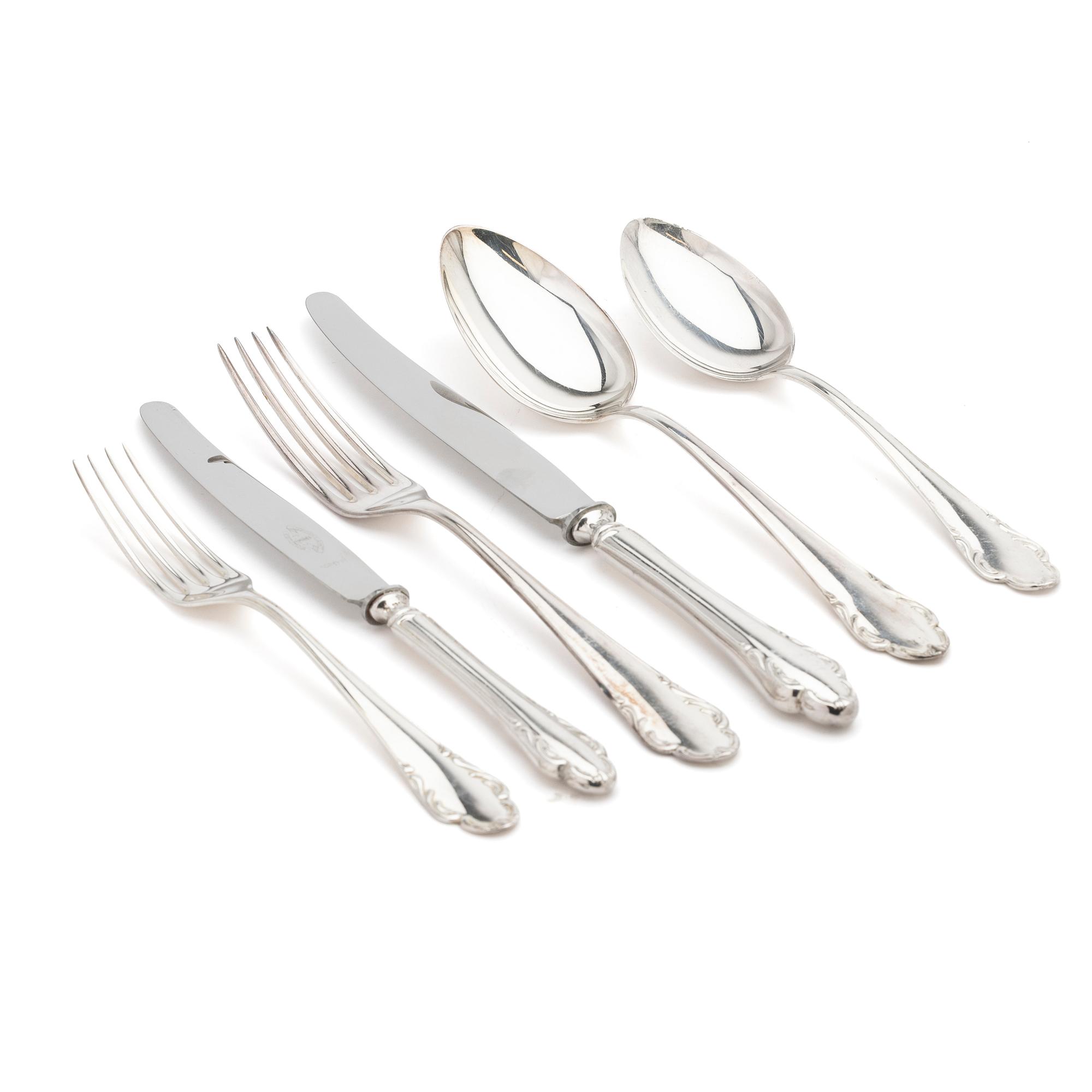 Cutlery, 72 pieces, silver, Haga, JLH, Stockholm, 1951–1956.