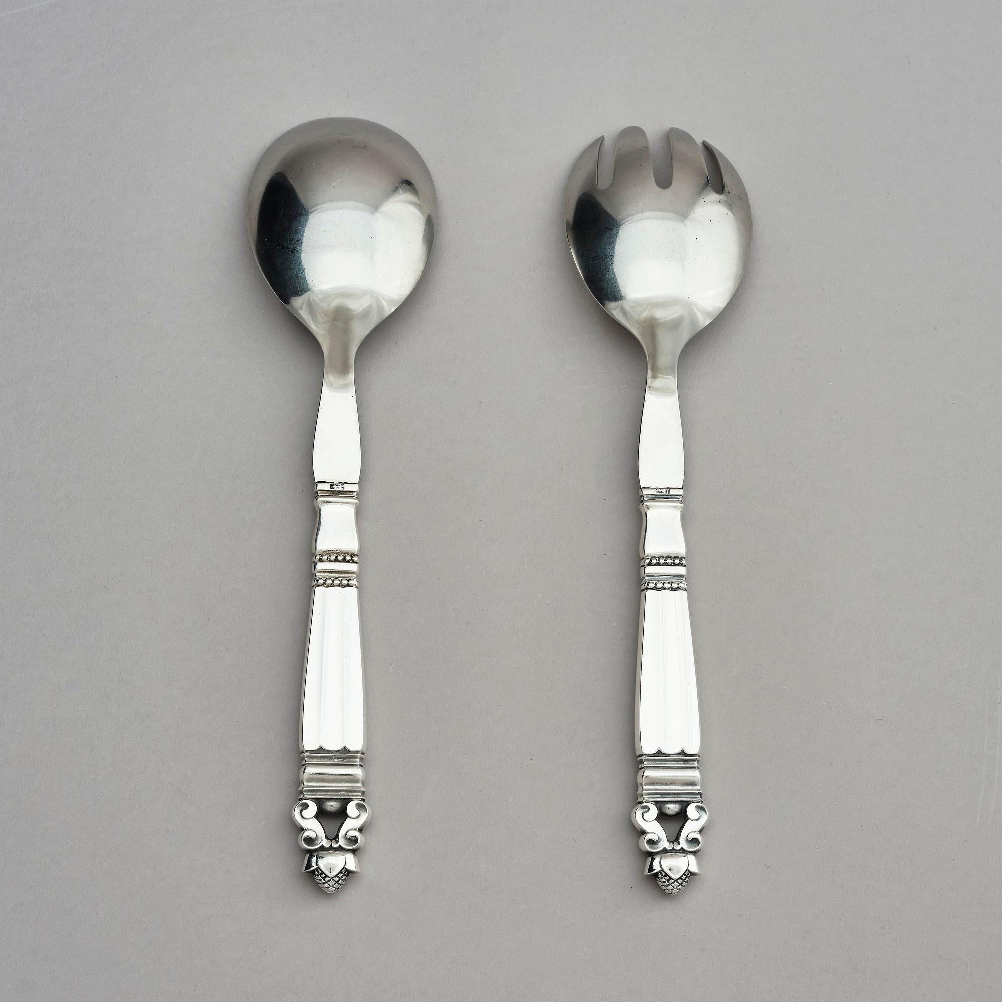 Georg Jensen, a pair of sterling silver sallad-cutlery, design Johan Rohde, Copenhagen after 1945.