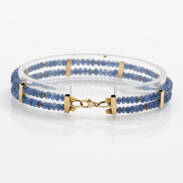 Bracelet, 14K gold with two rows of sapphires.