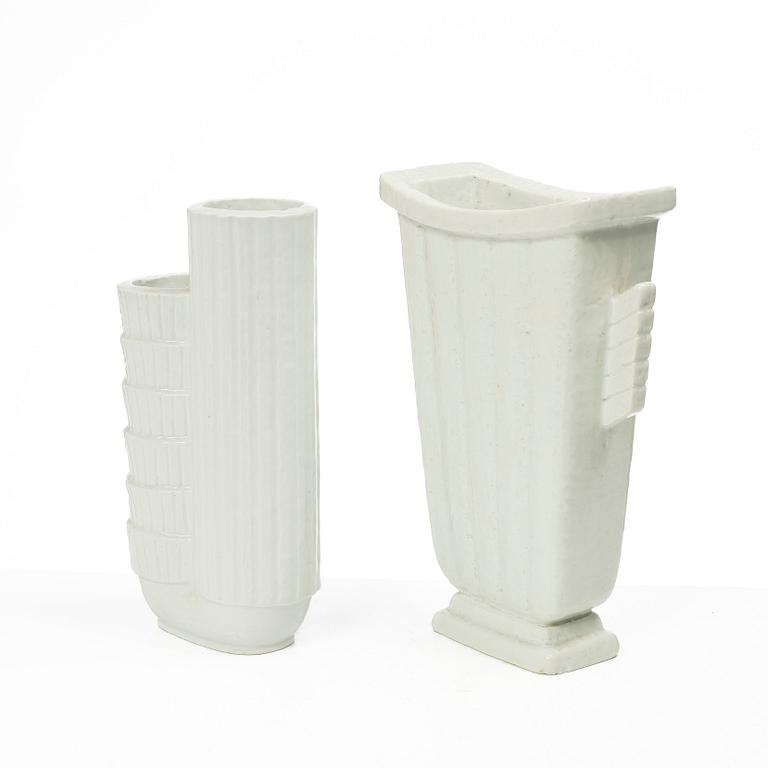 Gunnar Nylund, vaser, 4 st, chamotterat stengods, Rörstrand 1930-40-tal.