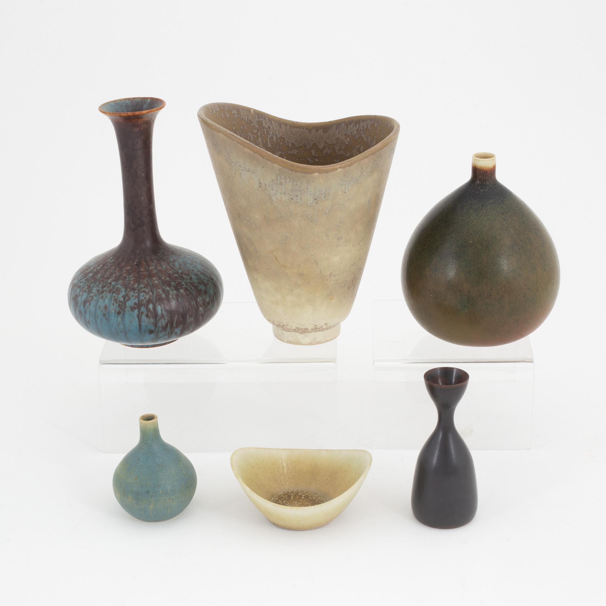 Carl-Harry Stålhane, three stoneware vases and a bowl, Gunnar