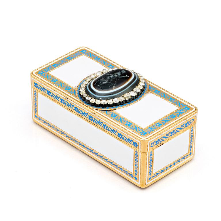 A jewelled gold and enamel box, Otto Keibel, St Petersburg 1799, Empire.