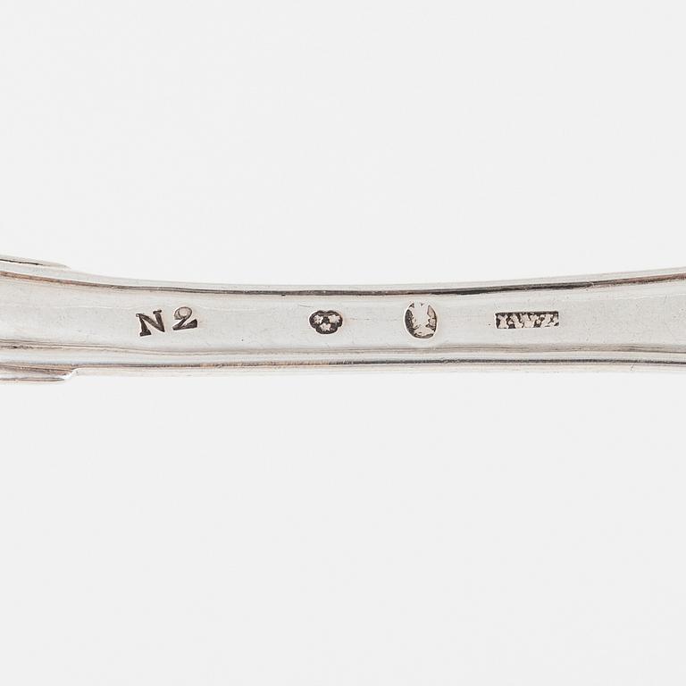 Skedar, 13 st, silver, bl.a. Gustaf Folcker, Stockholm 1825.