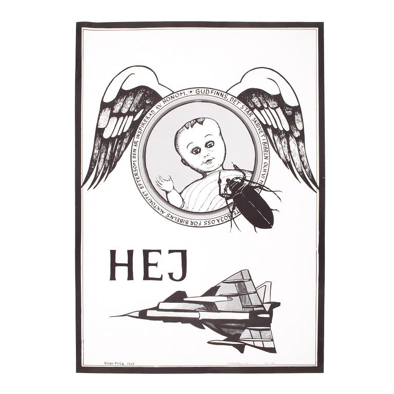 ALLAN FRIIS, affisch, offset, "Hej", signerad och daterad 1968, numr 32/100.